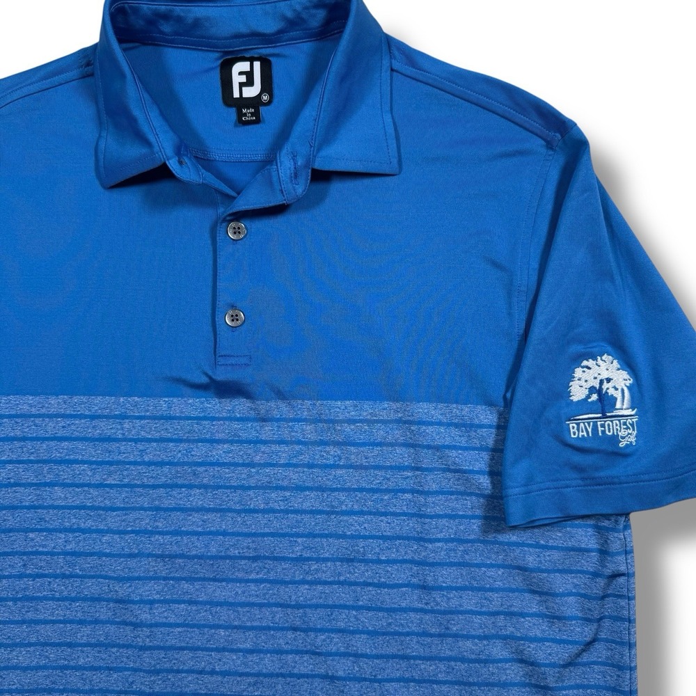 FootJoy Polo Shirt Men's Medium Blue Striped Golf Stretch Lightweight